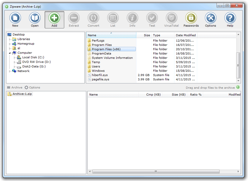 Zipware add files